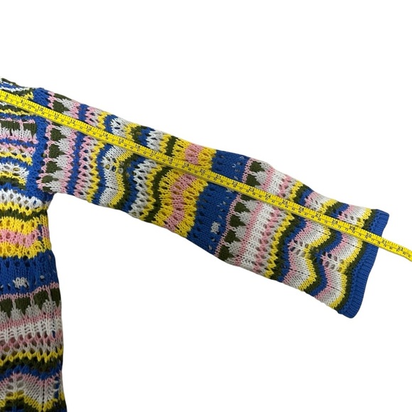 C+D+M‎ Crochet Muti-Color Bohemian Sweater Flared Sleeve Scallop Hem Size Medium - Picture 7 of 16